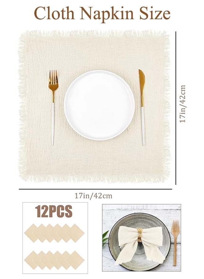 Forest Home 12 Pcs Cotton Linen Cloth Napkin, Handmade Cloth Napkins with Fringe, 43x 43cm Soft Cloth Dinner Napkin Square Table Napkins for Dinners, Parties, Weddings, Wedding Napkin Beige - Image 3